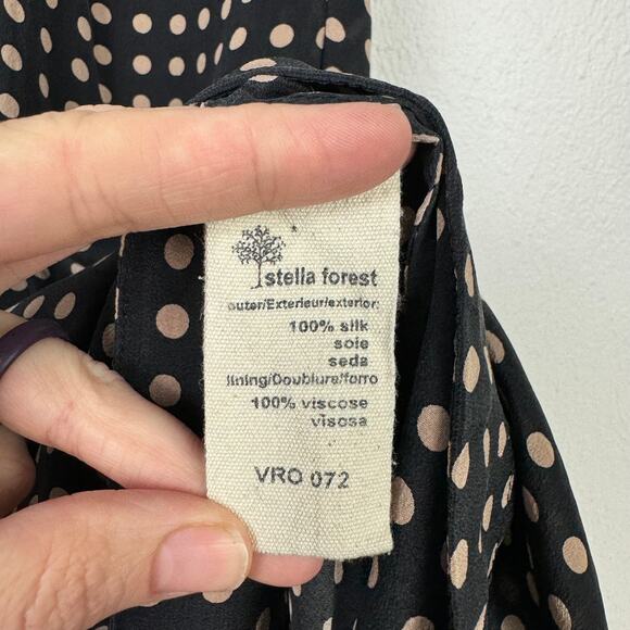 Stella Forest Anthropologie | EU 36 Black & Tank Polka Dot Silk Shift Dress - Picture 8 of 9